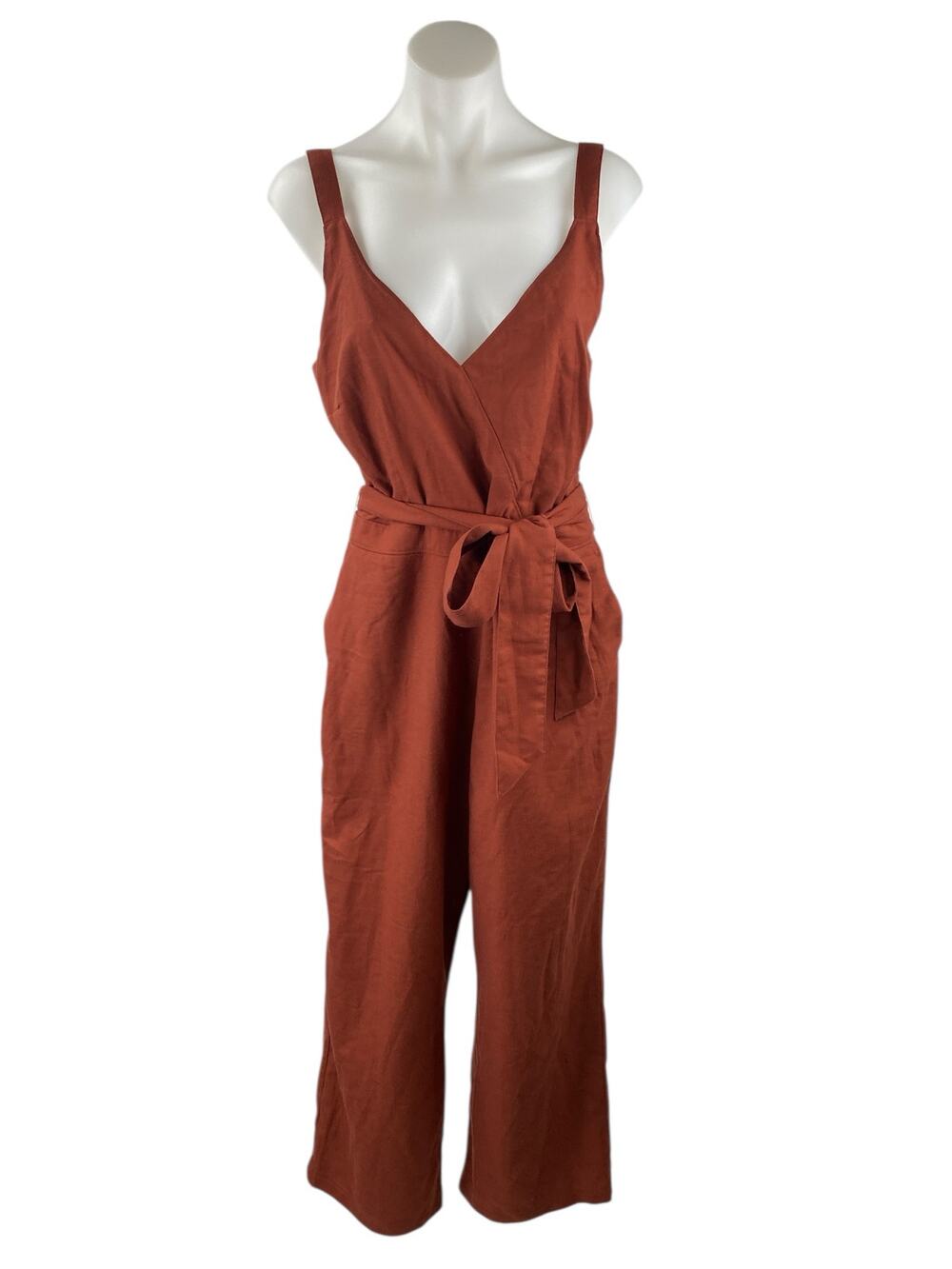 Abercrombie & Fitch Brown Sleeveless Tie Waist V Neck Wide Leg Cami Jumpsuit L